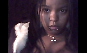 Clouded teen licking bulky bosom on web camera
