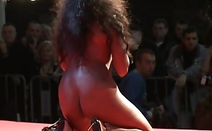 busty Negroid on public stage