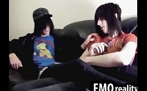 Shy emo teen kissing his friends dick over his underwear