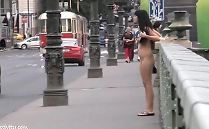 Crazy naked czech girl has fun on public streets