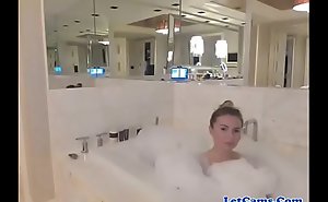 Sexy legal age teenager girl having fun relative to their way bathroom