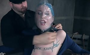Blue-haired vixen with small bowels gets totally dominated