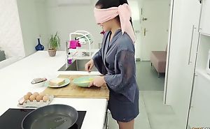 Blindfolded cutie gets properly fucked doggy style