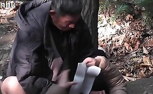 A woods outdoors hard Asian sex of aged panhandler and his girlfriend