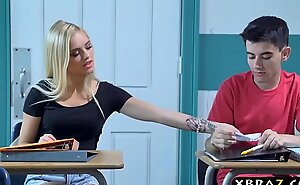 Busty MILF instructor acquires in all directions teen couple in the brush classroom