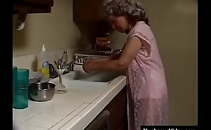 Unseemly granny with grey-hair sucks off the threatening plumber