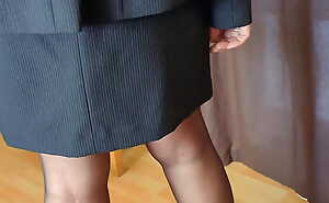 All set for work and hoping there flash the boss my mature bald pussy in crotchless pantyhose. I'm 52 and he's 30.