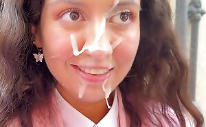 A cute pupil was fucked, cum on her face and she went to school unseeable in cum!