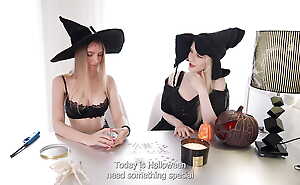 Improbable the holes of two witches for Halloween