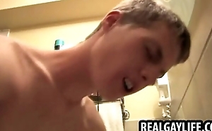 Twink sucks blarney and gets fucked hither the shower